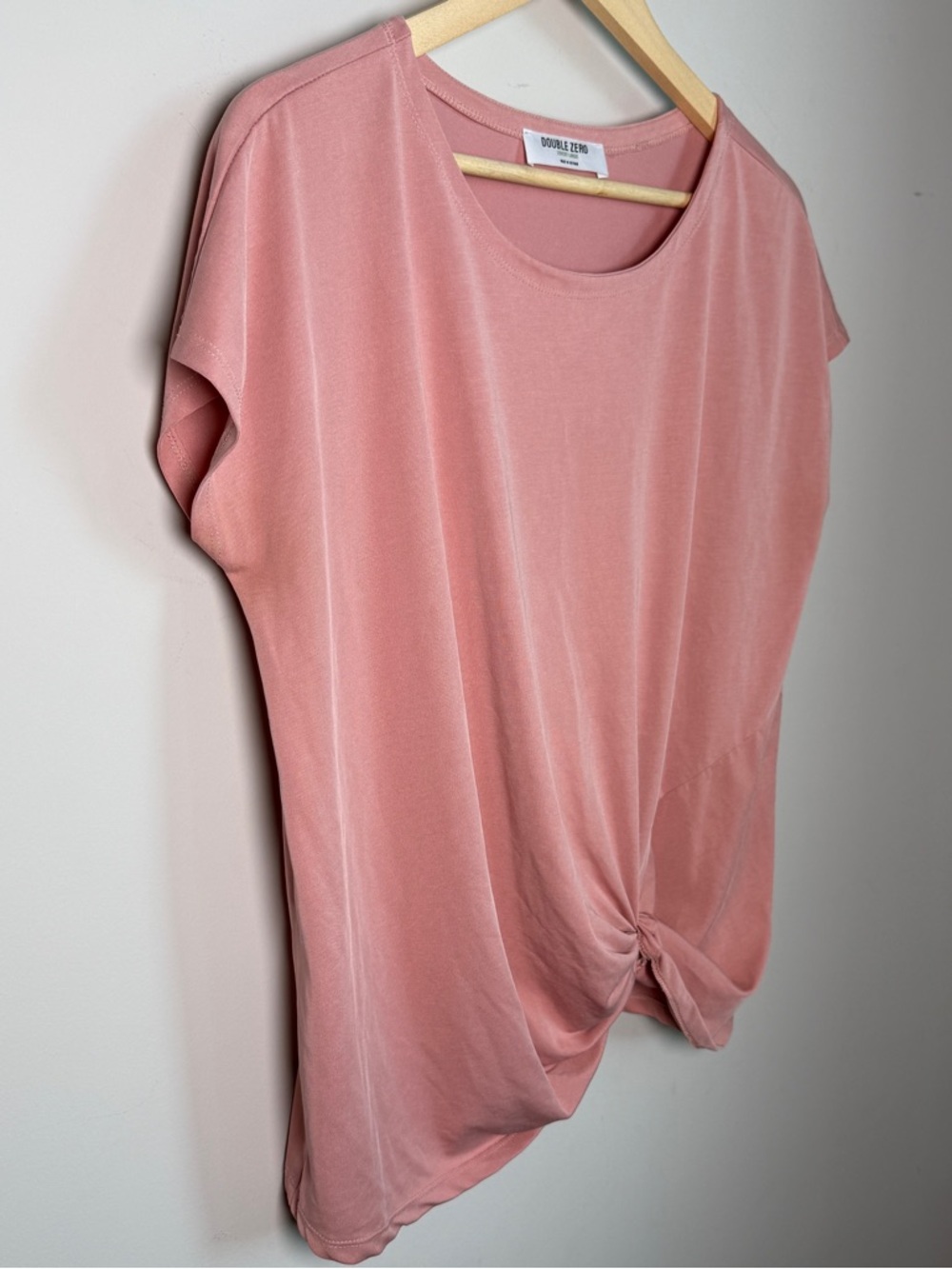 Double Zero Dusty Rose Modal Knot Front Tee Size L Cap Sleeve Soft Casual Top - Picture 2 of 8